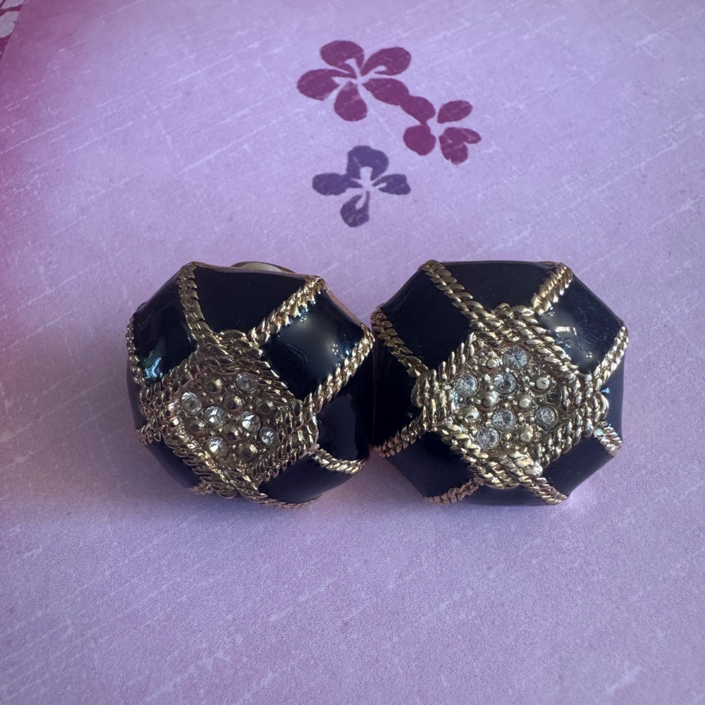 Kenneth Jay Lane Black and Gold Art Deco Earrings
